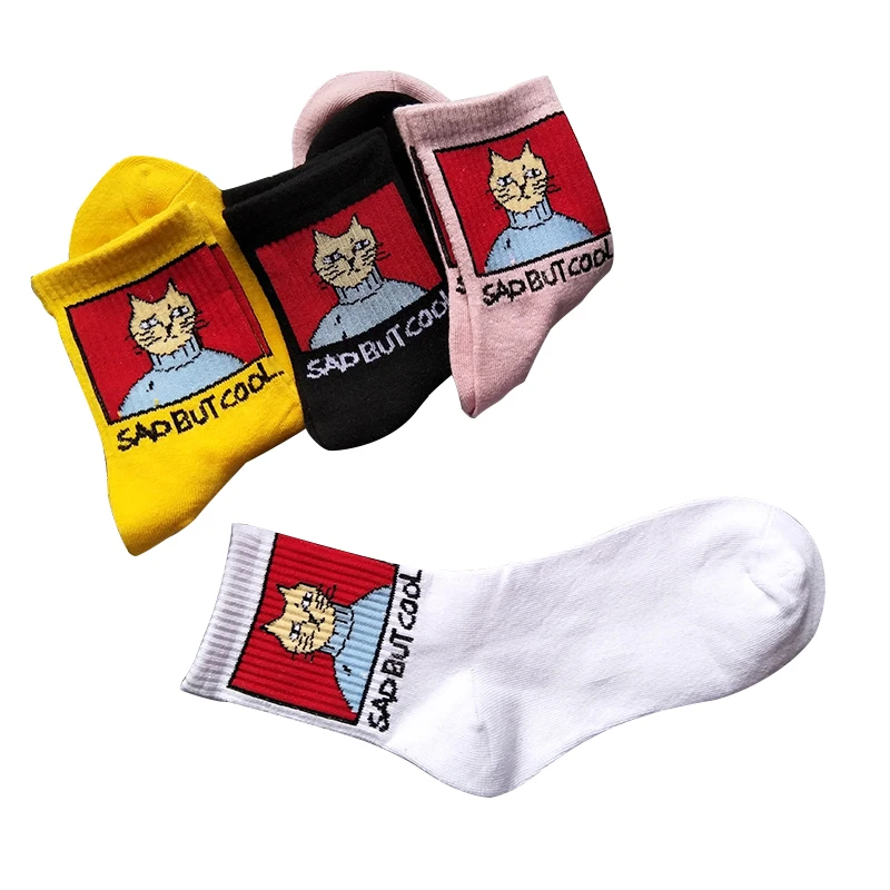 

Harajuku Socks Women Cotton Cat Letter Print Elastic Force Calcetines Hip Hop Breathable Streetwear Lady's Mid Socks