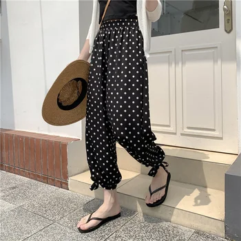 

Lantern Pants Women 2020 Casual Trouser High-Waist Vintage Printed Dot Plaid Loose Summer Female Pant Fashion Ankle-Length Pants
