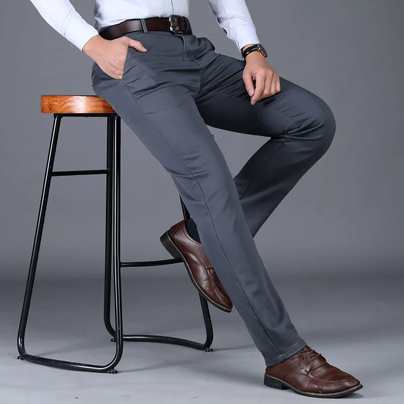 Высококачественные мужские деловые повседневные брюки осень-зима свободные прямые плотные брюки цвета хаки, черный, серый, брендовая одежда