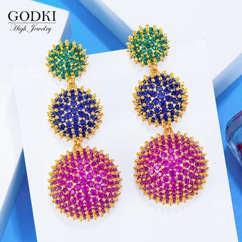 

GODKI 62mm Luxury Ball Charms Dangle Earrings Trendy Cubic Zircon Wedding Engagement Party Indian gold earrings for women 2019