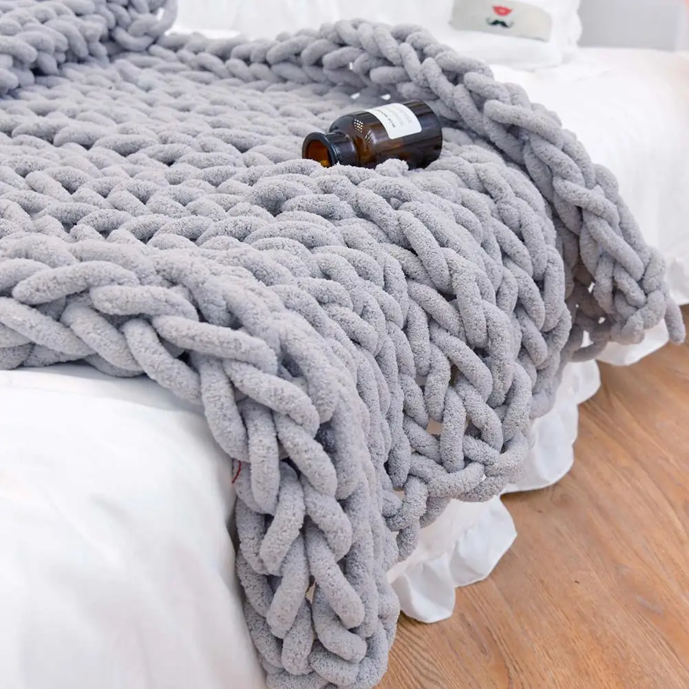 120X150 см теплые домашние одноцветные шенилловые вязаные толстые объемные вязаные одеяла зимние мягкие теплые для использования в течение всего года