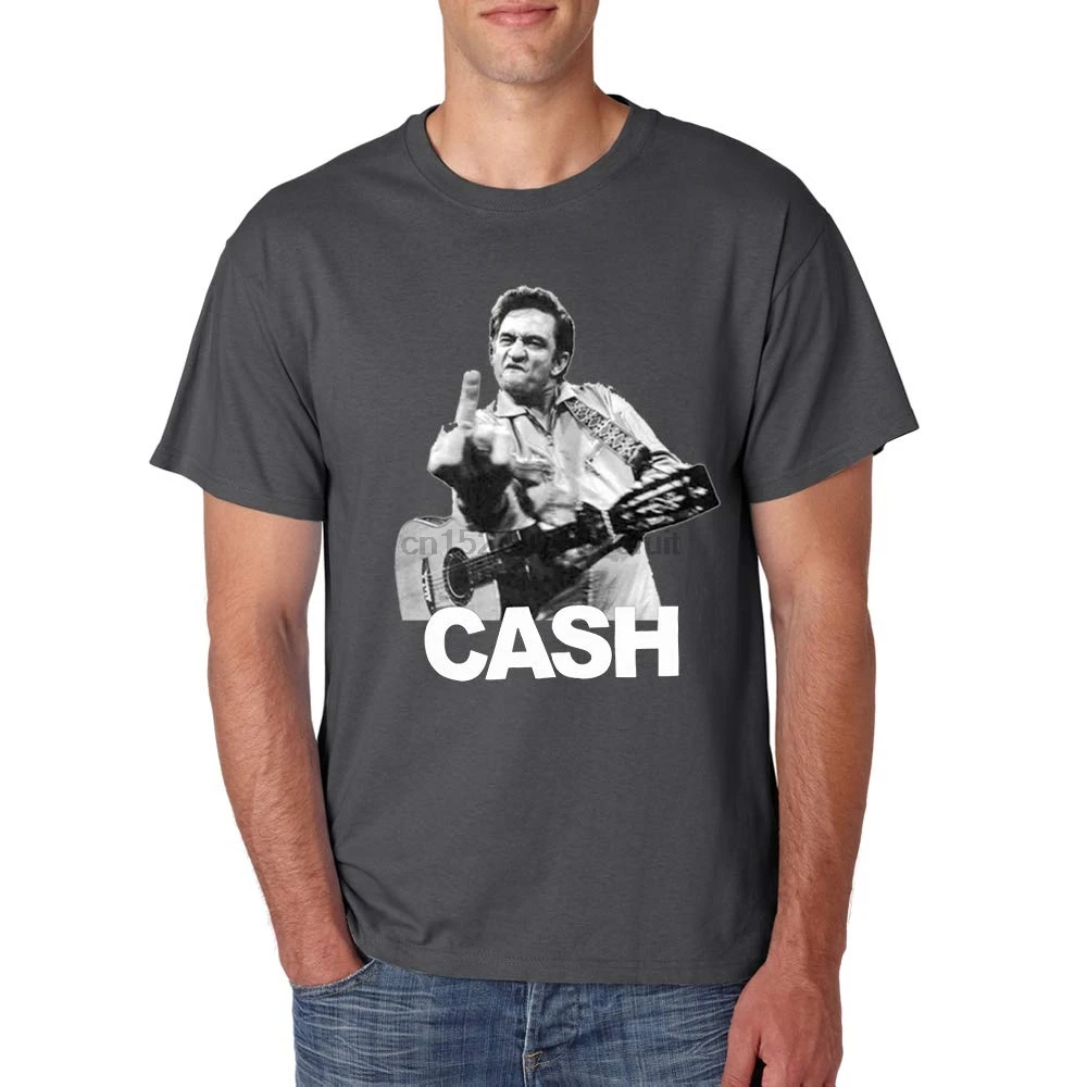 TOP-KKT Men's Fashion Johnny Cash Middle Finger T Shirt Heavy Metal Rock Inspired Cool Tees |