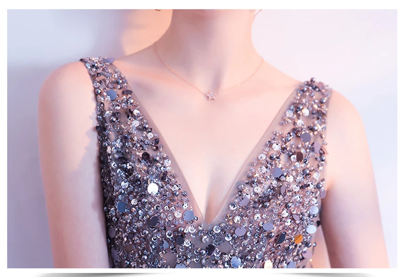 Платье для выпускного вечера с v-образным вырезом Серый Vestido De Noche, без рукавов, а-силуэта, с низким вырезом на спине, Длинные вечерние платья для выпускного вечера