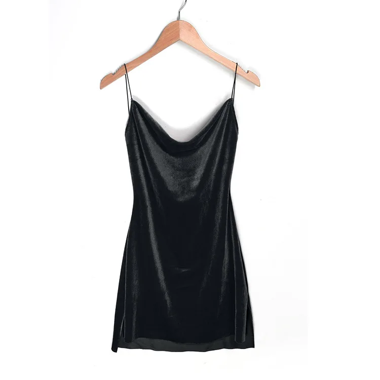 BLACK Короткое Ночное Платье женское черное Коралловое бархатное мягкое сексуальное ночное платье без спинки - Цвет: BLACK