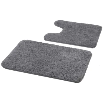 

Bathroom Rugs Set 2 Pieces - Shaggy Soft Bath Mat & U-Shaped Toilet Rug, Non-Slip Machine Wash/Dry Absorbent