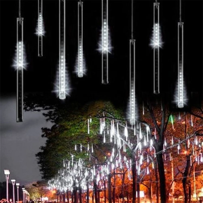 50 см светодиодный Метеоритный дождь, дождь, трубка, 8 трубок, гирлянда, рождественские украшения, лампа для дома, сада, парка, уличного декора - Испускаемый цвет: White