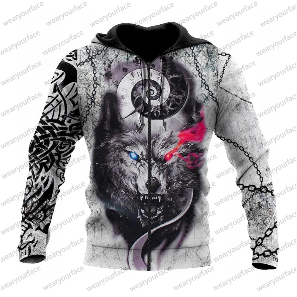 Gray Wolf Alpha 3D All Over Print Crewneck Zipper Hoodies Sweatshirts Outdoor Vocation Sports Streetwear Unisex Men Clothing