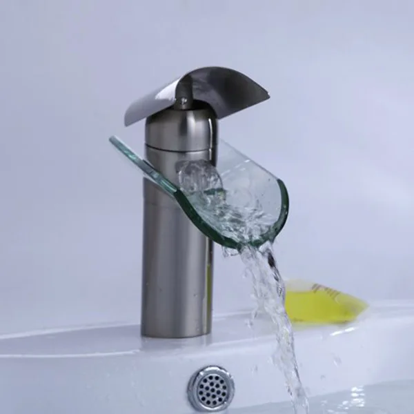 Одноручный стеклянный водопад для ванной, кухонная раковина, Круглый кран для раковины, однорычажный смеситель