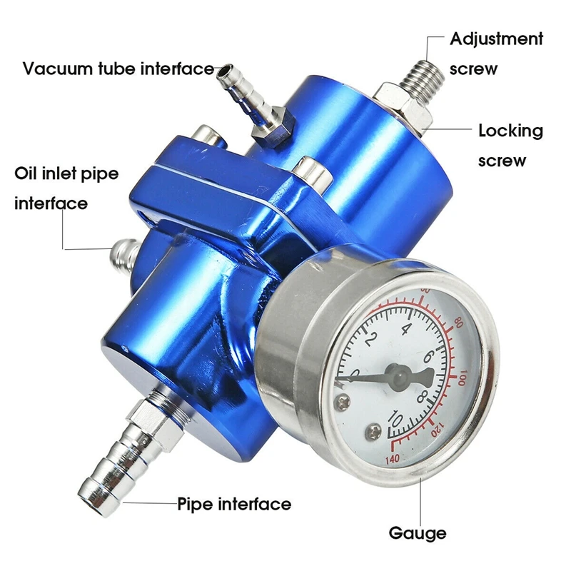 Синий металл Регулируемый регулятор давления топлива 0-140 Psi масляный датчик+ шланг