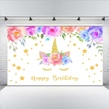 

Mehofoto Birthday Party Banner Decoration Cartoon Unicorn Photo Background Flowers Customized Backdrops for Photo Studio