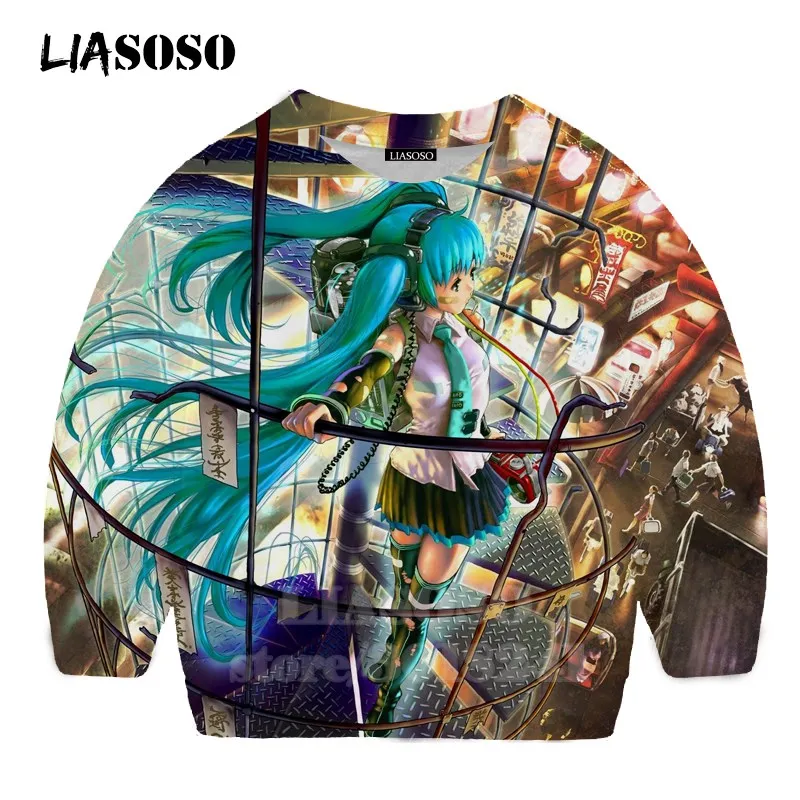 LIASOSO детей толстовки 3D принт аниме девочка Hatsune Толстовка Miku детская модная футболка для мальчиков и девочек с принтом и круглым вырезом, топ, Детский свитер для подростков B174-3 - Цвет: 15