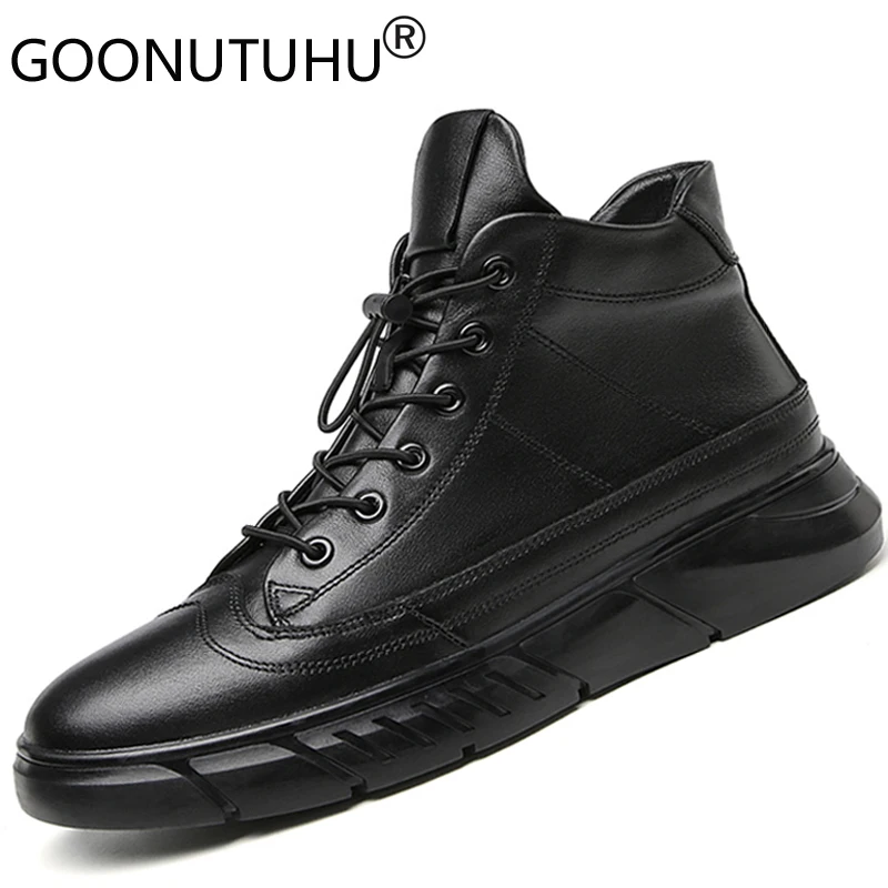 

2019 autumn winter men's shoes casual genuine leather male flat sneakers high top shoe man platform shoes for men big size 38-48