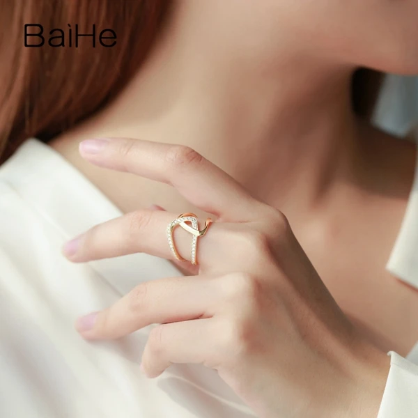 BAIHE Solid 14K желтое золото 0.26ct Сертифицированный круглый H/SI натуральные бриллианты свадебные женские модные ювелирные изделия кольцо