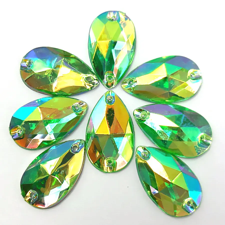 green Акриловые 11x18 мм Flatback пришить падение хрустальные стразы Strass красный желтый зеленый AB фиолетовые камни для шитья одежды костюмы - Цвет: green