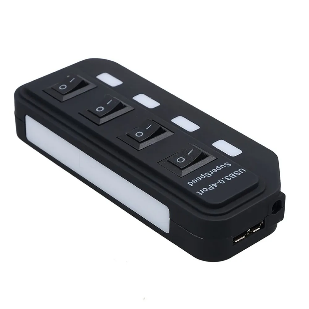Премиум 4 Порты и разъёмы usb-хаб супер Скорость USB 3,0 концентратор светодиодный индивидуальные вкл/выкл кнопка USB кабель для передачи данных с Мощность адаптер