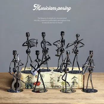 

8 Pcs/set Mini Band Sculpture Musical Instrument Figurine Ornament Iron Music Man Figurines Home Decoration Christmas Gift R5256