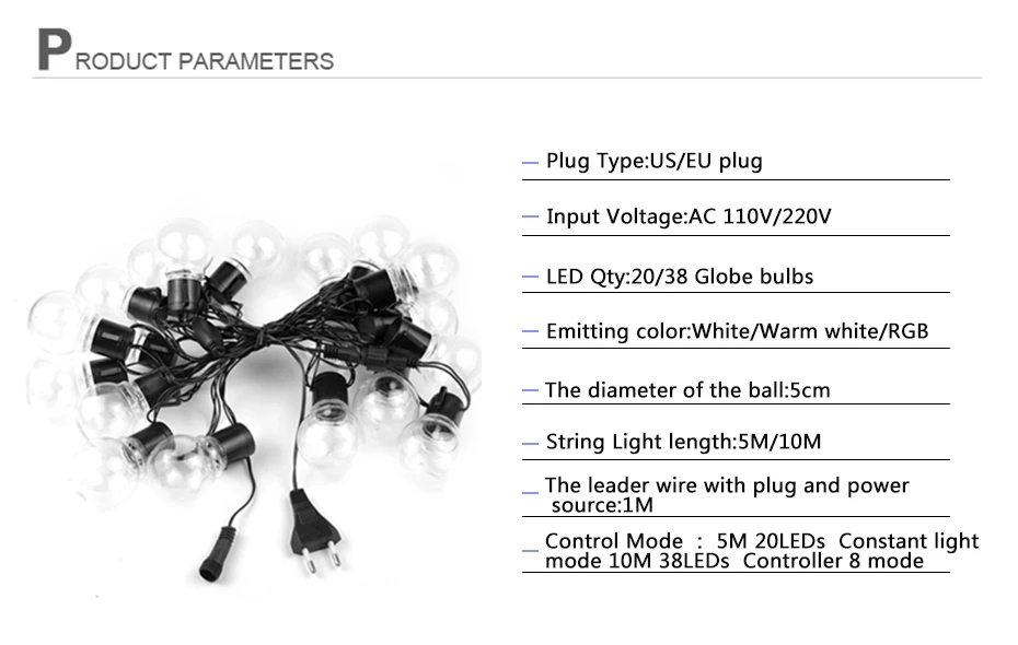 Уличная садовая гирлянда, светодиодный шар, фестонная нить, лампочка, 10 м, 38, светодиодный, свадебная гирлянда, сказочный свет, рождественские, уличные, вечерние