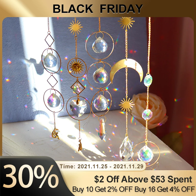Moon Star Crystals Wind Chime Prism Sun Catchers Handmade Jewellery Garden Hanging Pendant Ornament Window Curtain Home Decor | Дом и сад
