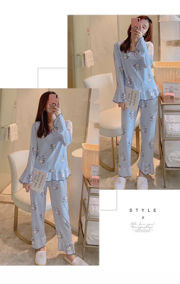 Wontive Autumn Women Long Sleepwear Suit Home Women Gift Female Sleepwear Cartoon female big plus size womens pajamas Sets