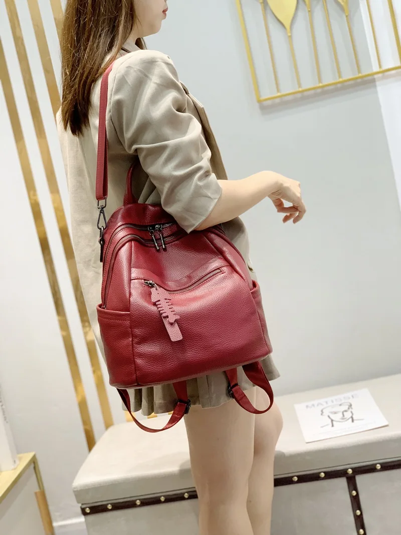 2022 NEW Top Quality Genuine Leather Shopping Women's Backpacks Lady Top Layer Cowhide Large Capacity School Book Backpack Bags