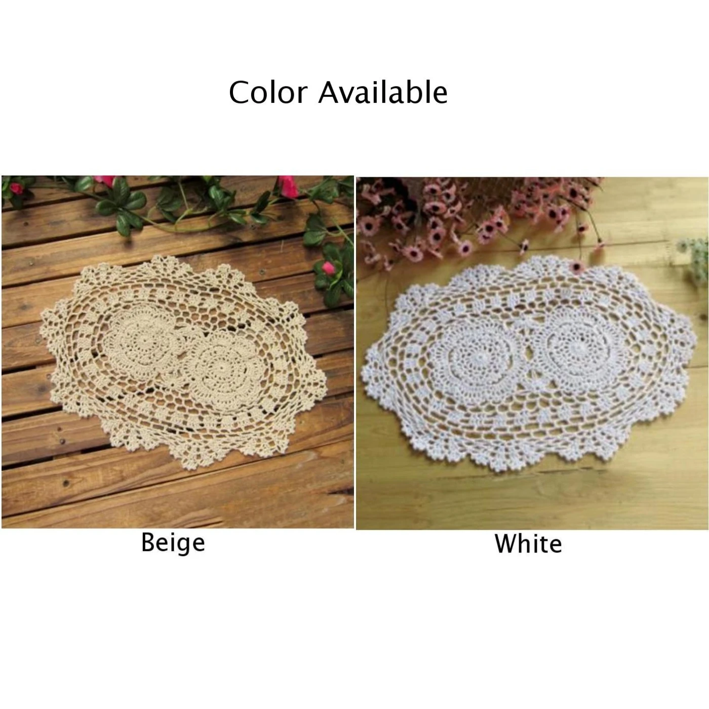 Экрю винтажный ручной крючком кружева Doily овальный стол салфетки 12X17 цветочный узор