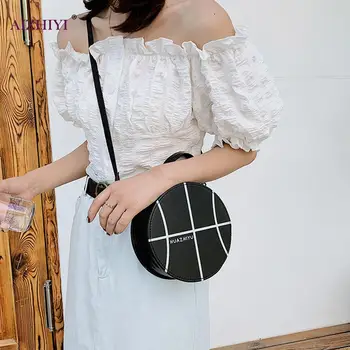 

Women Basketball Pattern Shoulder Bags Small Round PU Leather Crossbody Pouch Youth Ladies Simple Versatile Bag