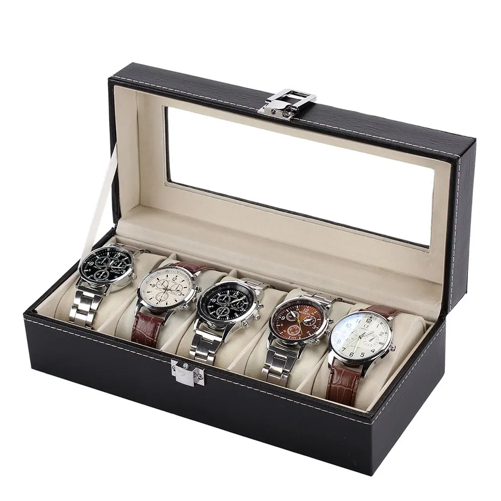 Standard 5 Slots Fashionable Watch Box Soft PU Leather Watch Storage Box Watch Display Slot Case Box Case DROPSHIPPING