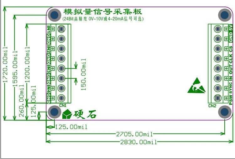 AD7190 24Bit Высокая точность 4-20ma 0-10V ADC приобретения SPI интерфейс 4 способ AD