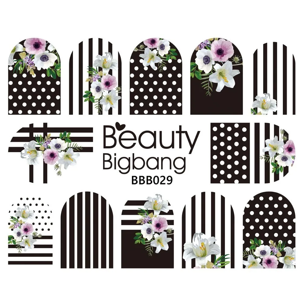 

1 Sheet BeautyBigBang Nail Sticker Water Slider Decoration Plaid Flower Motif Pattern Manicure Decorat DIY Nail Art BBB-029
