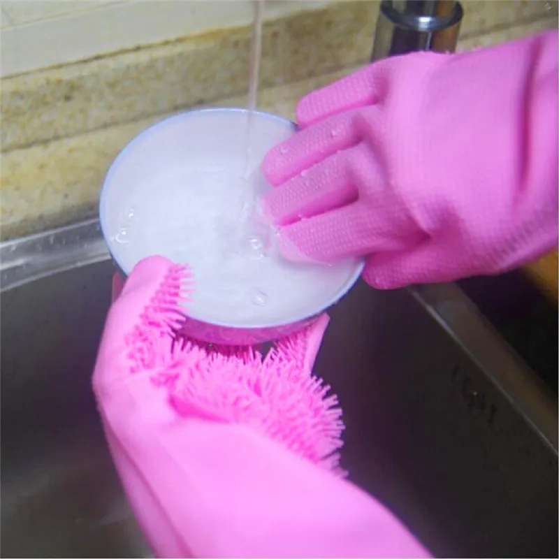 Magic Silicone Scrubber Rubber Cleaning Gloves Dusting Dish Washing Pet Care Grooming Hair Car Insulated Kitchen Household Glove