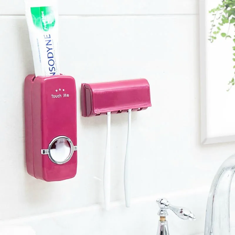 Fashion Automatic Toothpaste Dispenser +Toothbrush Holder Set Family Wall Mount Rack Bath Oral Wholesale | Дом и сад