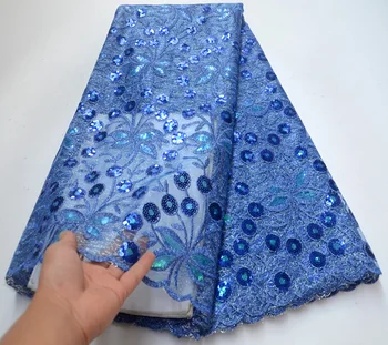 

Fashion Blue Lace Fabrics French Mesh Lace Free Shipping Sequins Lace Fabrics African Nigerian Lace for Wedding Party