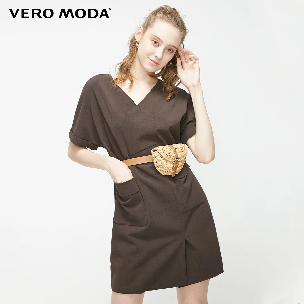Vero Moda женское платье с v-образным вырезом и короткими рукавами | 31927B520 - Цвет: E11 Mocca