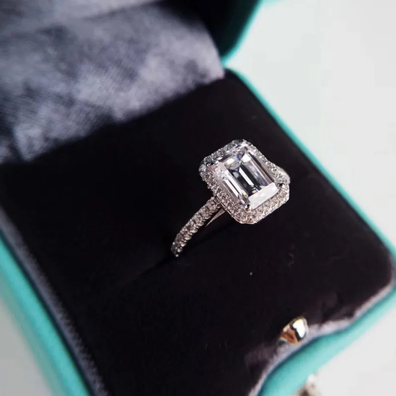 Silver Ring Wedding Rings Silver Rings Gemstone Ring Emerald Gemstone Ring Emerald cut 2ct Lab Diamond cz Ring 925 Sterling Silver Promise Engagement Wedding Band Rings for women Gemstones Party Jewelry