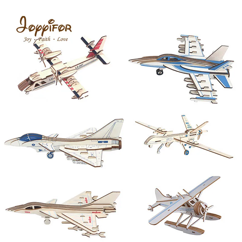 

Hot 3D DIY Wooden Model Puzzle Toys Vehicle Fighter Forklift Aircraft Children Building Educational Creative Collection Kids Toy