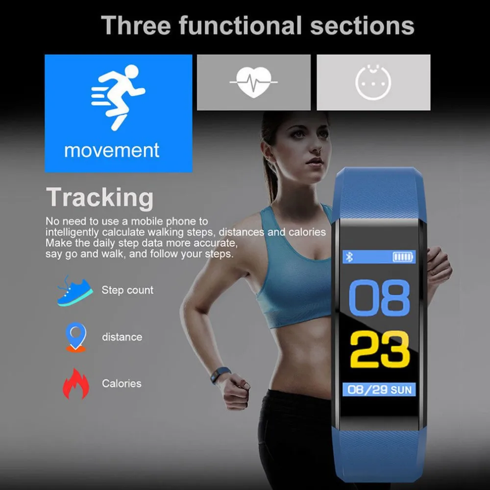 Новинка 115 плюс умный Браслет Монитор артериального давления спортивные умные часы для мужчин и женщин Шагомер фитнес-бан для Ios и Android телефона