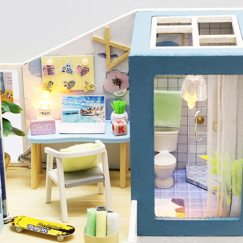 Мебель кукольный дом деревянный миниатюрный DIY кукольный домик набор мебели собрать С Пылезащитным покрытием Куклы Домашние игрушки для детей подарок M37
