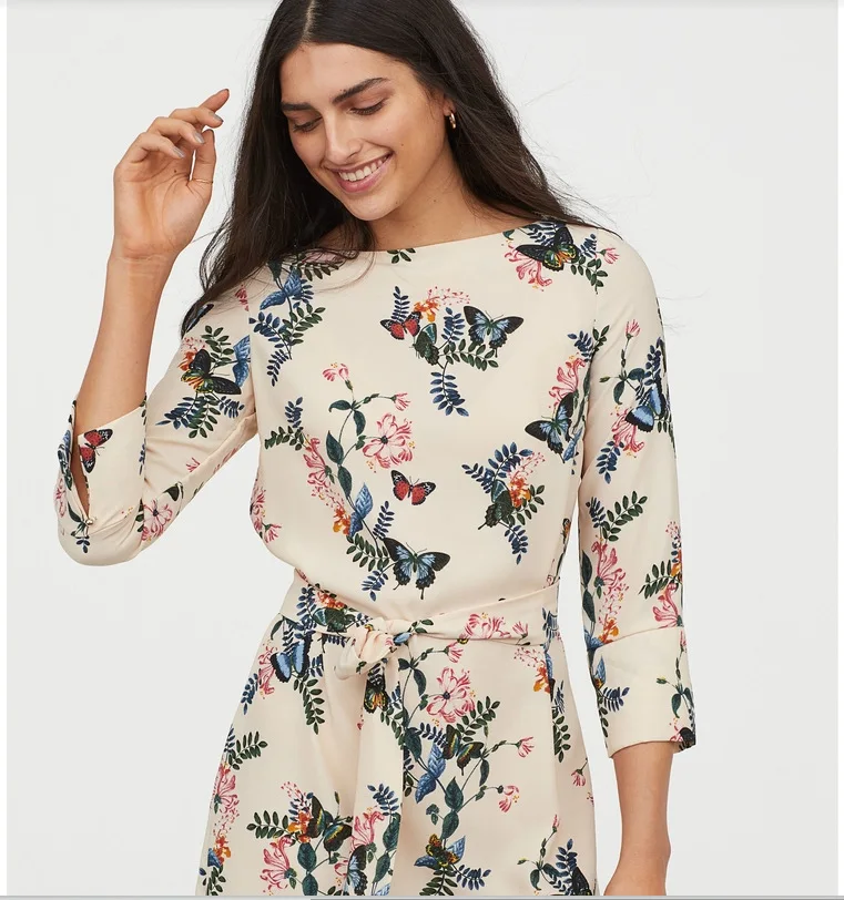

Europe And America 2019 Autumn Summer WOMEN'S Dress New Style "Butterfly Pattern Horizontal Neck Three-quarter-length Sleeve Dre