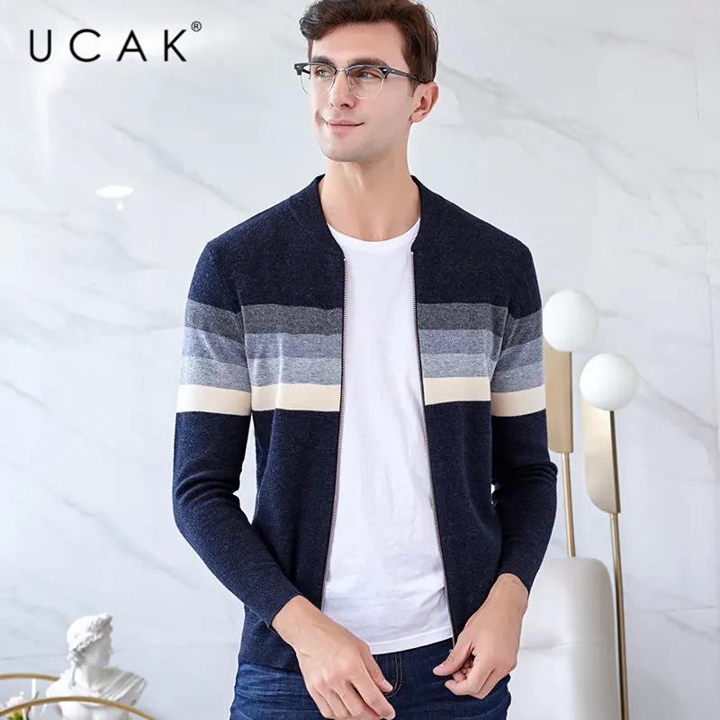 UCAK Brand Merino Wool Sweater Men Autumn Winter Warm Cashmere Cardigan Men Streetwear Young Fashion Striped Sweater Coat U3050 UCAK Brand Merino Wool Sweater Men Autumn Winter Warm Cashmere Cardigan Men Streetwear Young Fashion Striped Sweater Coat U3050