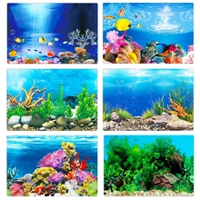 PVC Aquarium décoration affiche Double face Aquarium 3D fond peinture autocollant océan mer plantes paysage décor ornement(China)