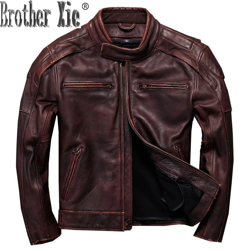 

Retro Cowhide Genuine Leather Jacket Men Real Cow Leather Coat Motorcycle Jacket Short Vintage Leather Jackets KJ1441