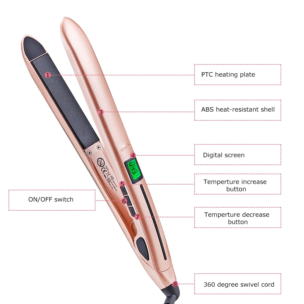 Hair Straightener with Digital Display Adjustable Temperature Auto Shut Off 1 inch Ceramic Hair Styling Flat Iron Hair Curlers