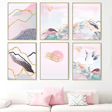 Sun Mountain Crane Landscape Abstract Wall Art Canvas Painting Nordic Poster And Prints Wall Pictures For Living Room Home Decor