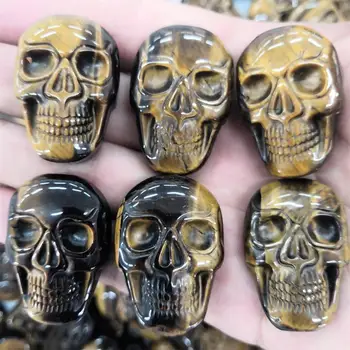 

1pc Natural Tiger eye Stone Skull Crafts Natural stone and Crystals Home Decoration Holiday Gift