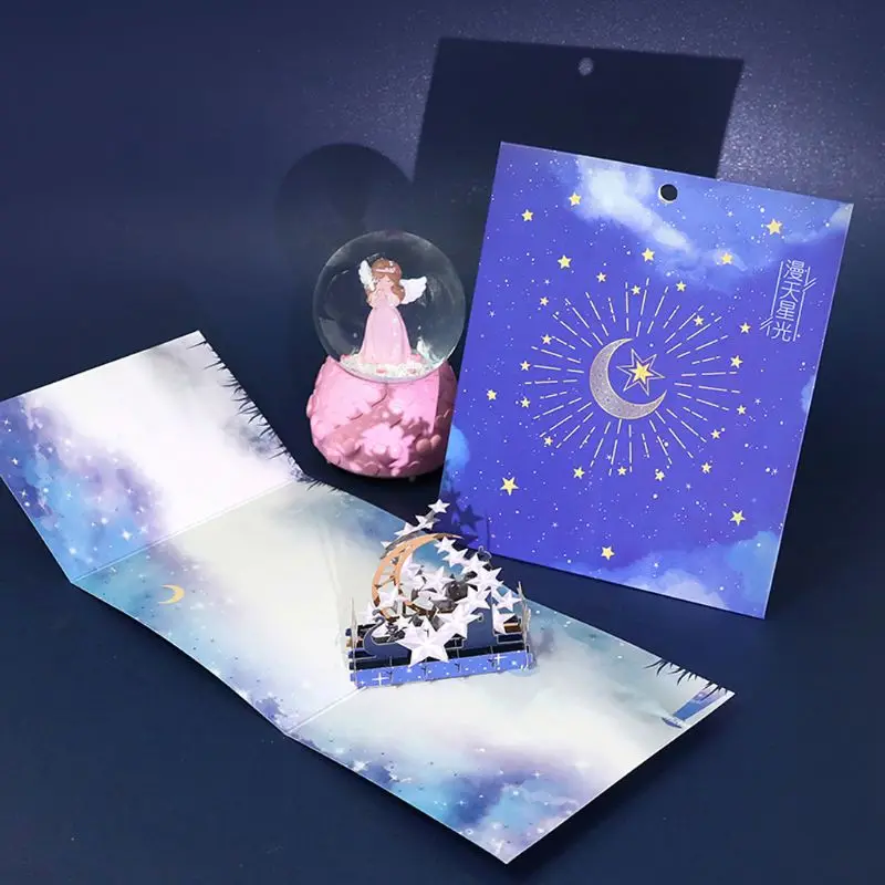 1pc 3D Pop Up Star Moon Greeting Cards Postcards Invitations with Envelop Birthday - 4.00038E+12