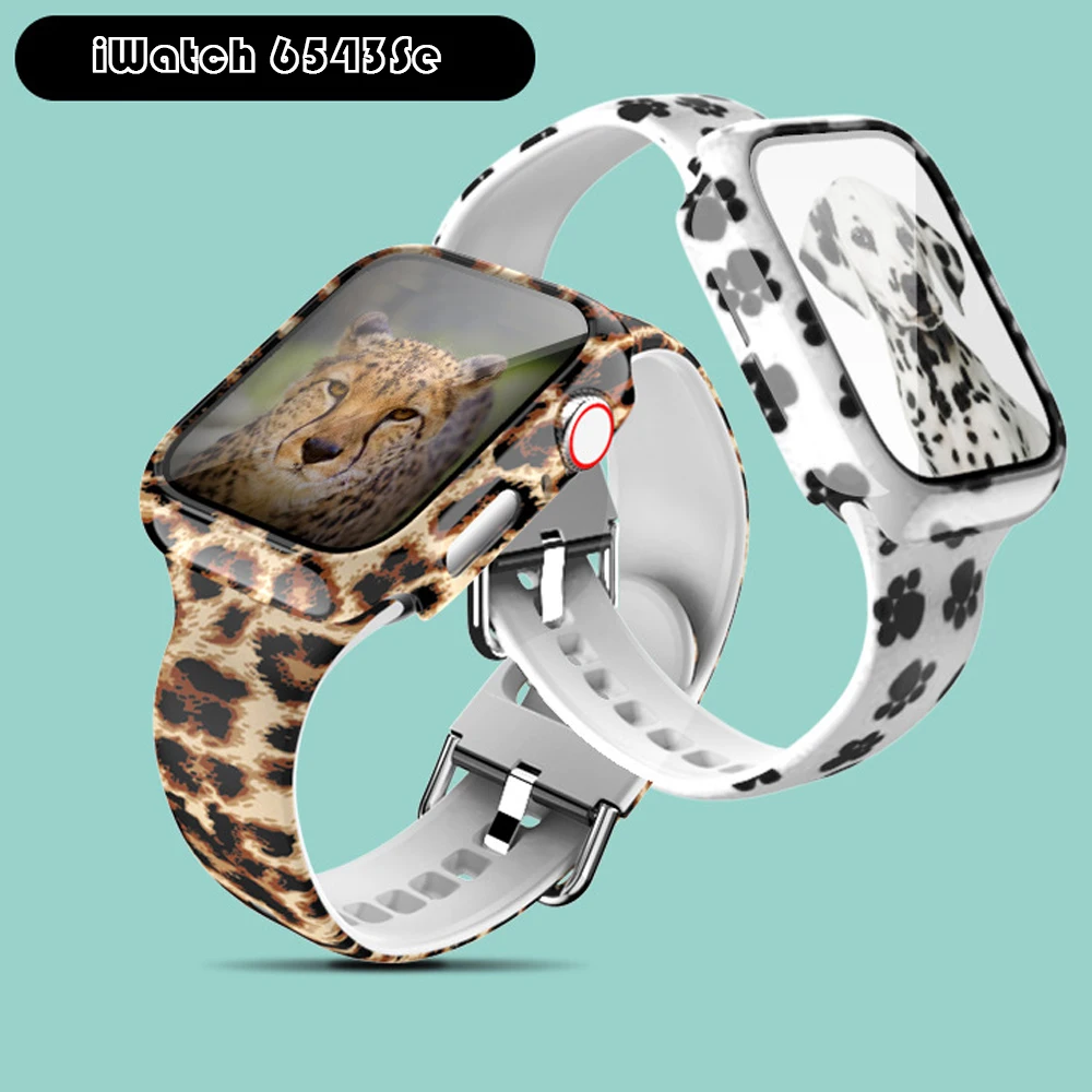 Glass+Cover+Strap for Apple Watch Case 44mm 40mm 41mm 45mm 42mm 38mm sport Silicone bracelet iwatch series 9 8 7 6 5 4 3 SE Band