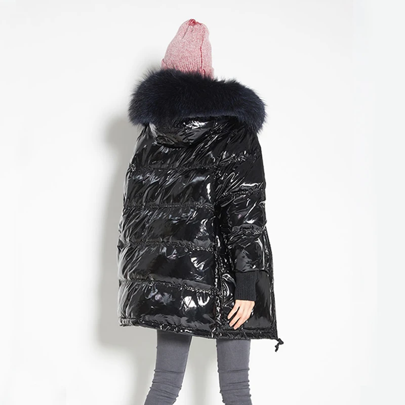 Fitaylor Winter Real Natural Fur Hooded Patent