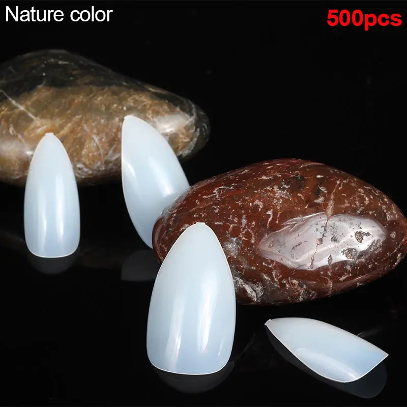 Белый Hot 500pcs/ Pack Natural Color Oval Pointy Full False Nail Tips Almond Shape Acrylic Gel Claw CUN 668 - Цвет: Белый