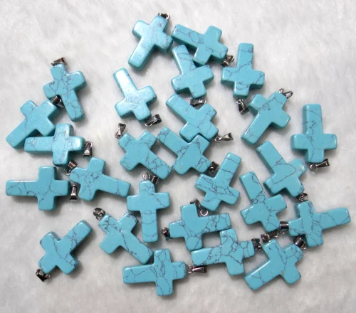 Natural stone Turquoises Quartz Crystal opal lapis tiger eye cross pendants for diy jewelry making necklace Accessories50pcs P1 - Цвет камня: NO.9