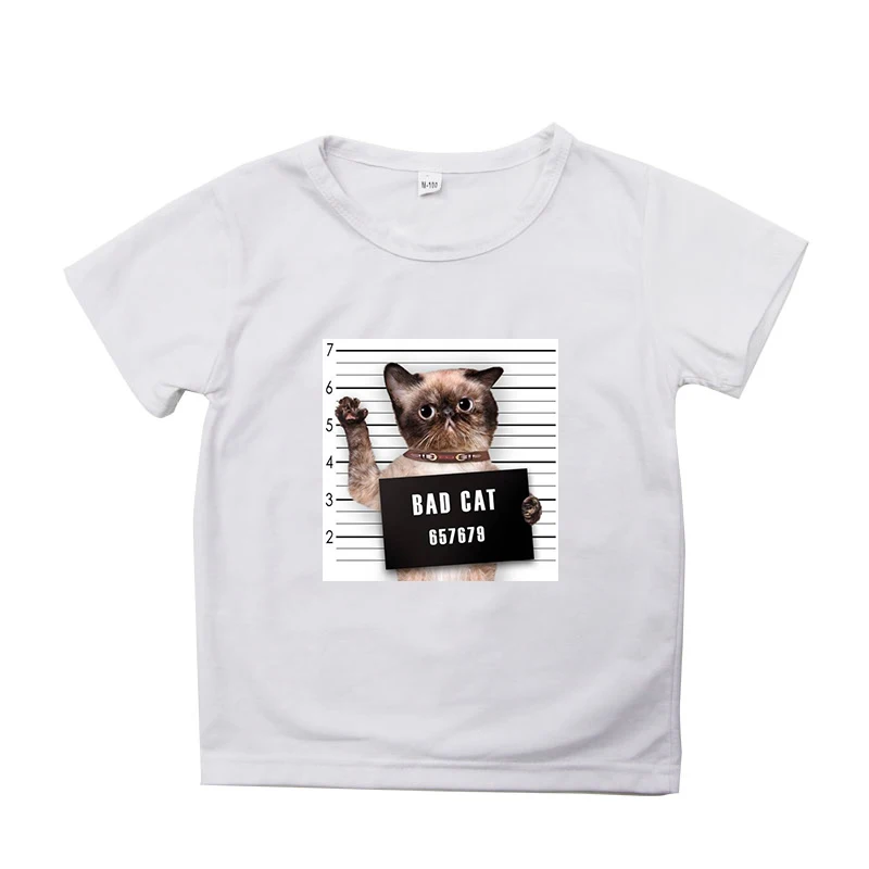 Забавная Футболка с принтом «Bad Dog Bad Cat» новые милые хлопковые футболки с круглым вырезом для детей, летняя повседневная футболка унисекс с короткими рукавами
